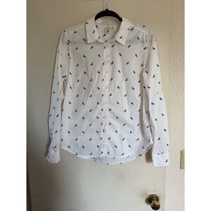 LOGG fitted‎ white long sleeve button up shirt with horse print SZ 12 Equestrian